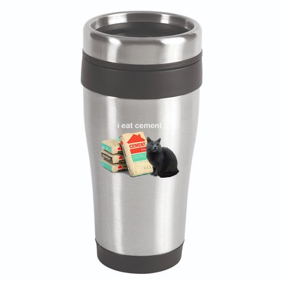 I Eat Cement Cursed Black Cat Funny Dank Meme 16oz Travel Tumbler