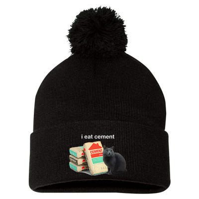 I Eat Cement Cursed Black Cat Funny Dank Meme Pom Pom 12in Knit Beanie