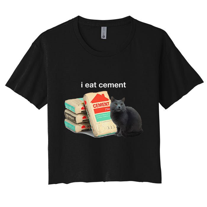 I Eat Cement Cursed Black Cat Funny Dank Meme Women's Crop Top Tee
