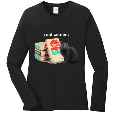 I Eat Cement Cursed Black Cat Funny Dank Meme Ladies Long Sleeve Shirt