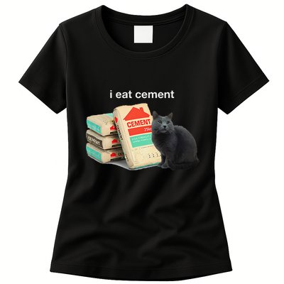 I Eat Cement Cursed Black Cat Funny Dank Meme Womens T-Shirt