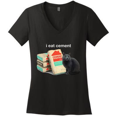 I Eat Cement Cursed Black Cat Funny Dank Meme Women's V-Neck T-Shirt