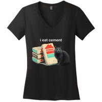 I Eat Cement Cursed Black Cat Funny Dank Meme Women's V-Neck T-Shirt