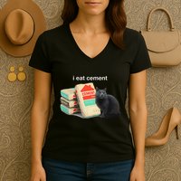 I Eat Cement Cursed Black Cat Funny Dank Meme Women's V-Neck T-Shirt