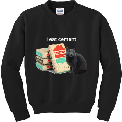 I Eat Cement Cursed Black Cat Funny Dank Meme Kids Sweatshirt