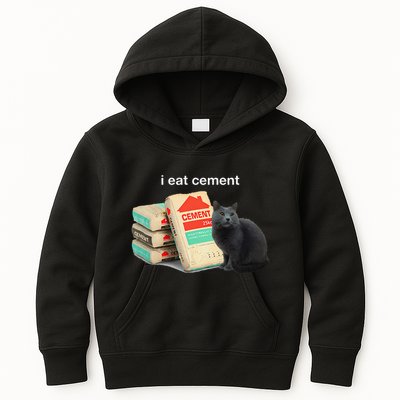 I Eat Cement Cursed Black Cat Funny Dank Meme Kids Hoodie