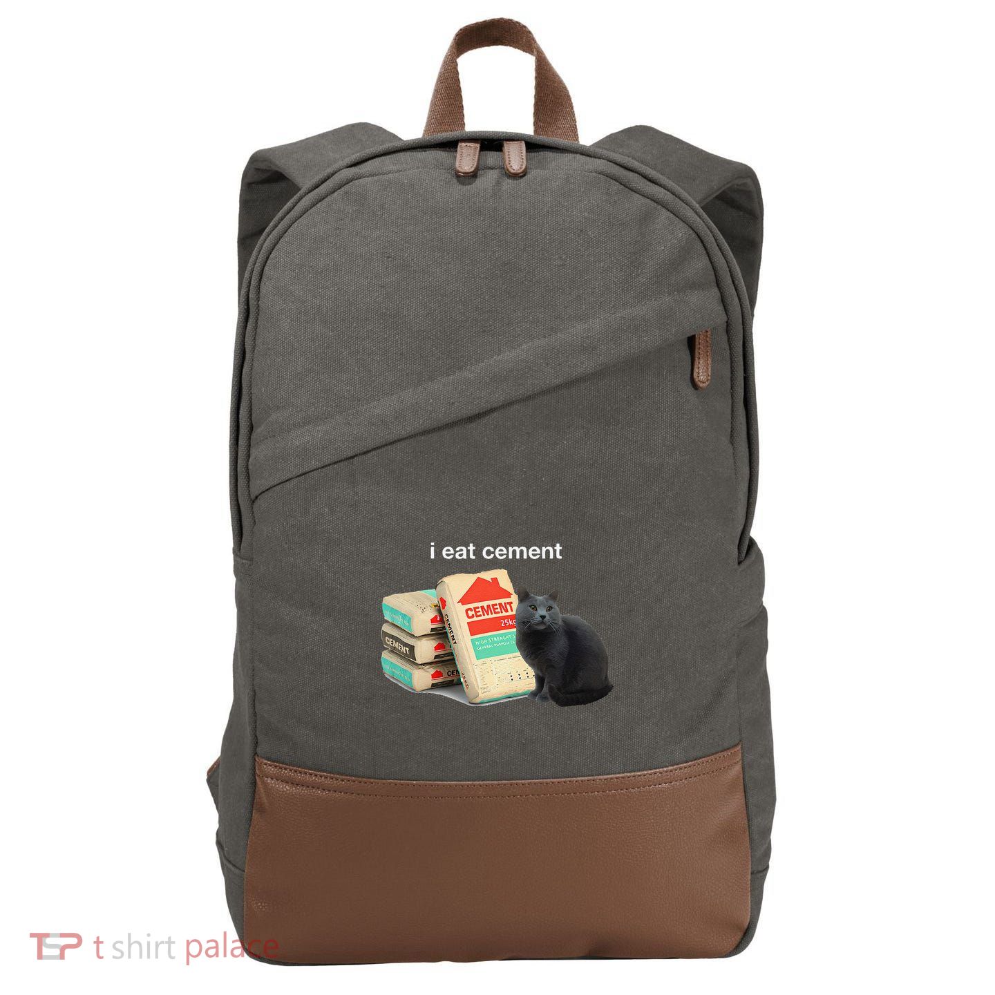 I Eat Cement Cursed Black Cat Funny Dank Meme Cotton Canvas Backpack