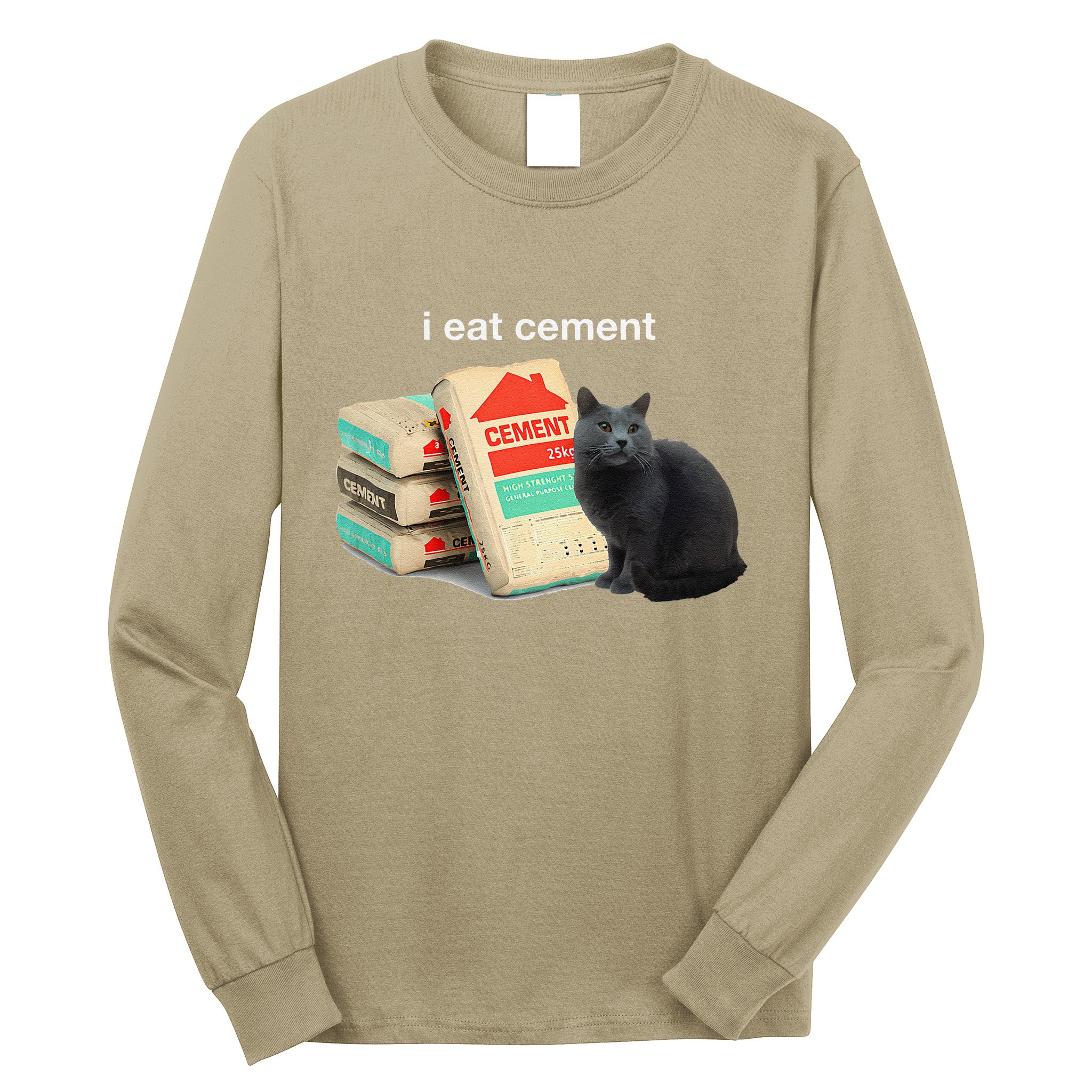 I Eat Cement Cursed Black Cat Funny Dank Meme Long Sleeve Shirt