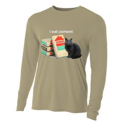 I Eat Cement Cursed Black Cat Funny Dank Meme Cooling Performance Long Sleeve Crew