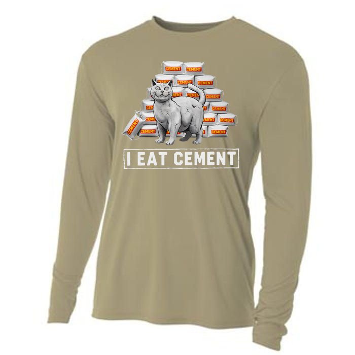 I Eat Cement Funny Cat Meme Internet Humor Cooling Performance Long Sleeve Crew