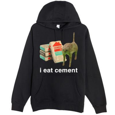 I Eat Cement Cursed Cat Funny Oddly Specific Meme Premium Pullover Hoodie