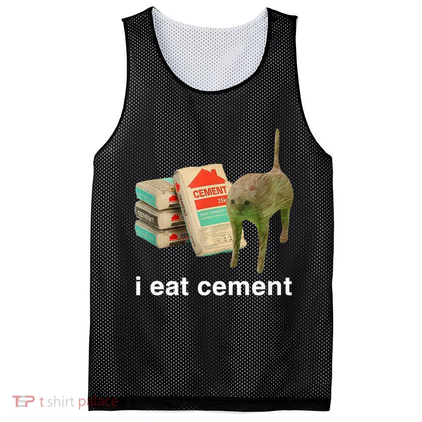I Eat Cement Cursed Cat Funny Oddly Specific Meme Mesh Reversible Basketball Jersey Tank