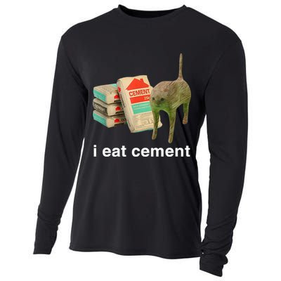 I Eat Cement Cursed Cat Funny Oddly Specific Meme Cooling Performance Long Sleeve Crew