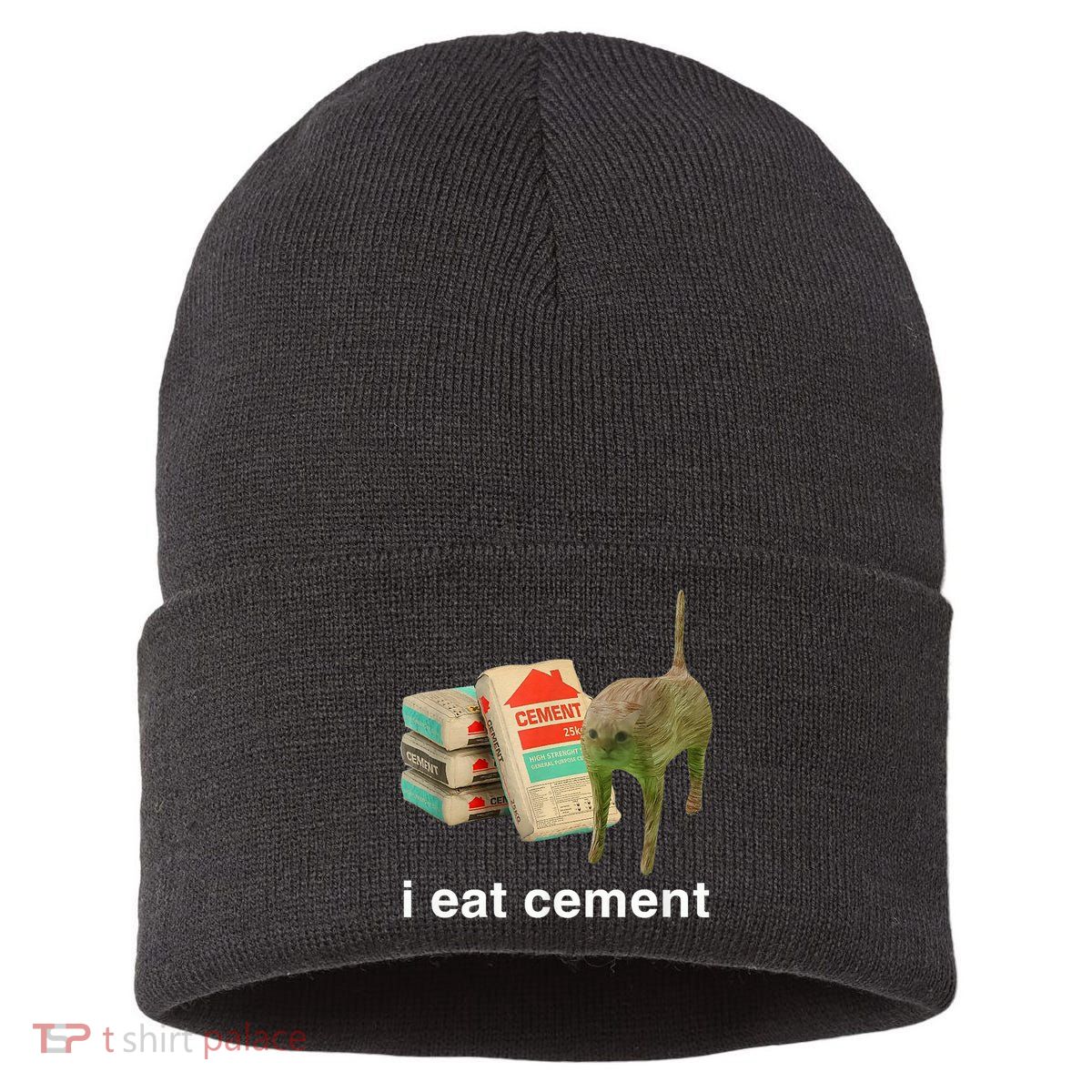 I Eat Cement Cursed Cat Funny Oddly Specific Meme Sustainable Knit Beanie