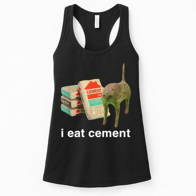 I Eat Cement Cursed Cat Funny Oddly Specific Meme Womens Tank Top