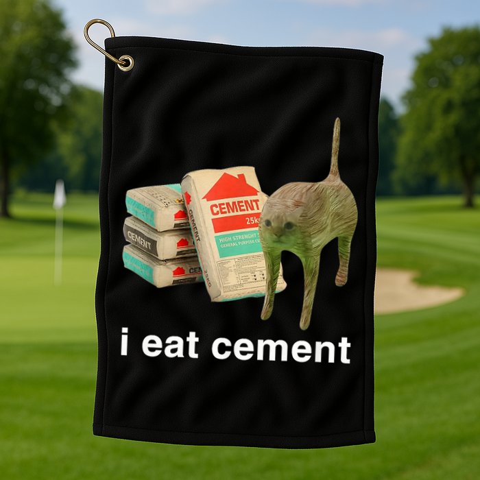 I Eat Cement Cursed Cat Funny Oddly Specific Meme Golf Towel