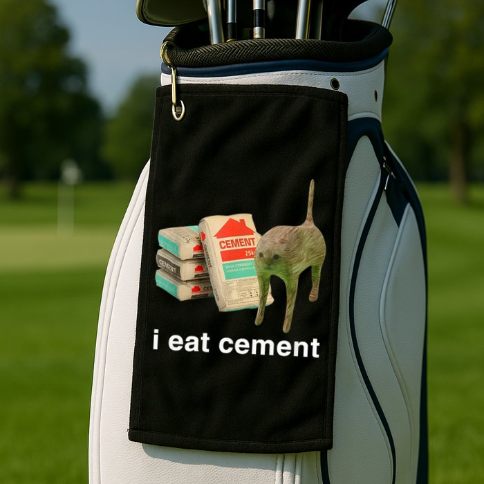 I Eat Cement Cursed Cat Funny Oddly Specific Meme Golf Towel