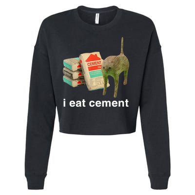 I Eat Cement Cursed Cat Funny Oddly Specific Meme Cropped Pullover Crew