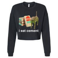 I Eat Cement Cursed Cat Funny Oddly Specific Meme Cropped Pullover Crew