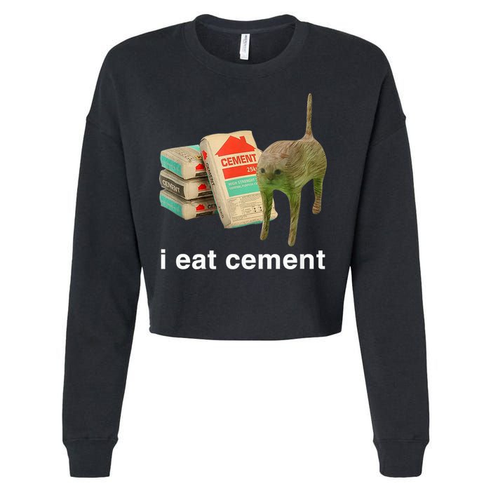 I Eat Cement Cursed Cat Funny Oddly Specific Meme Cropped Pullover Crew
