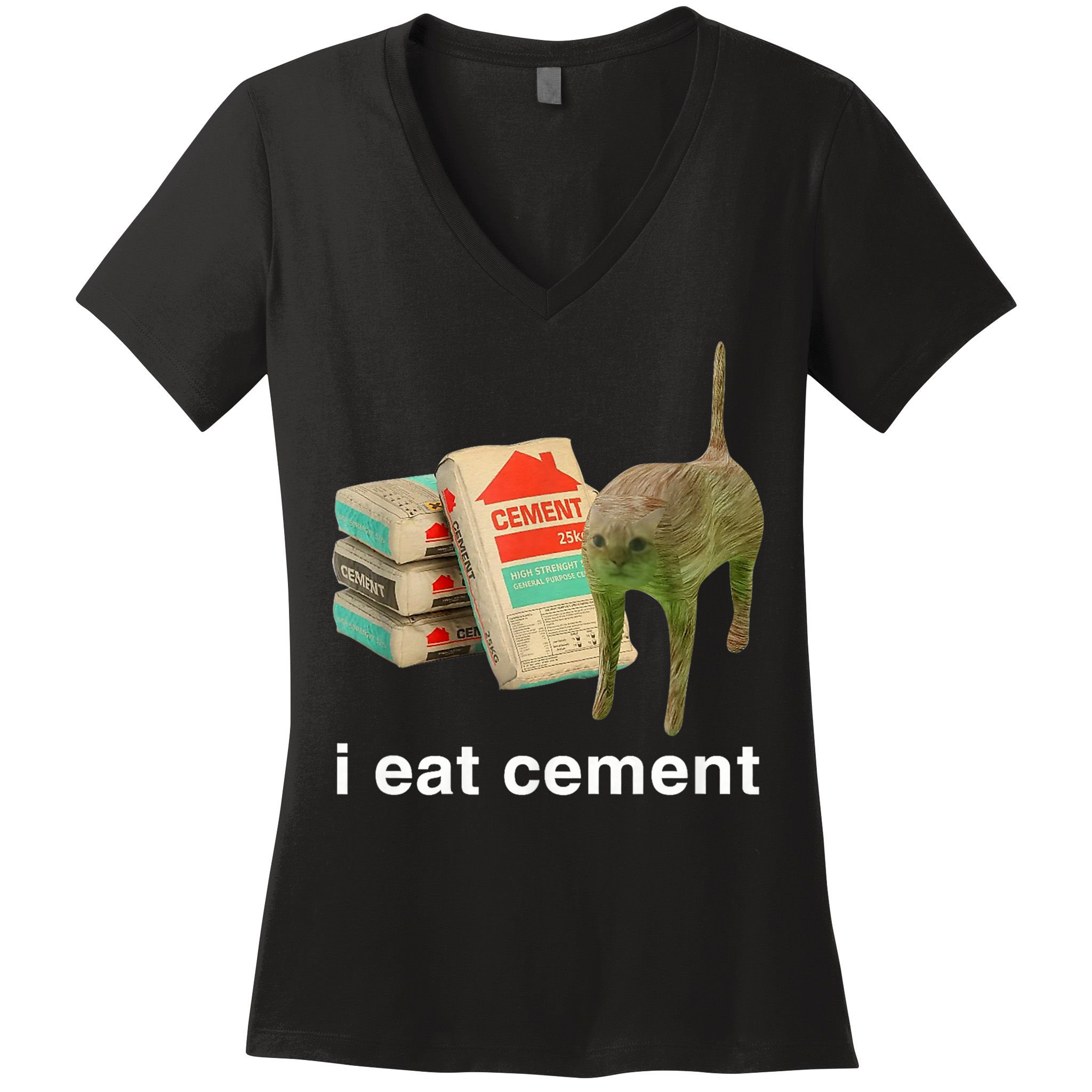 I Eat Cement Cursed Cat Funny Oddly Specific Meme Women's V-Neck T-Shirt