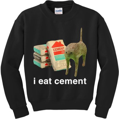 I Eat Cement Cursed Cat Funny Oddly Specific Meme Kids Sweatshirt