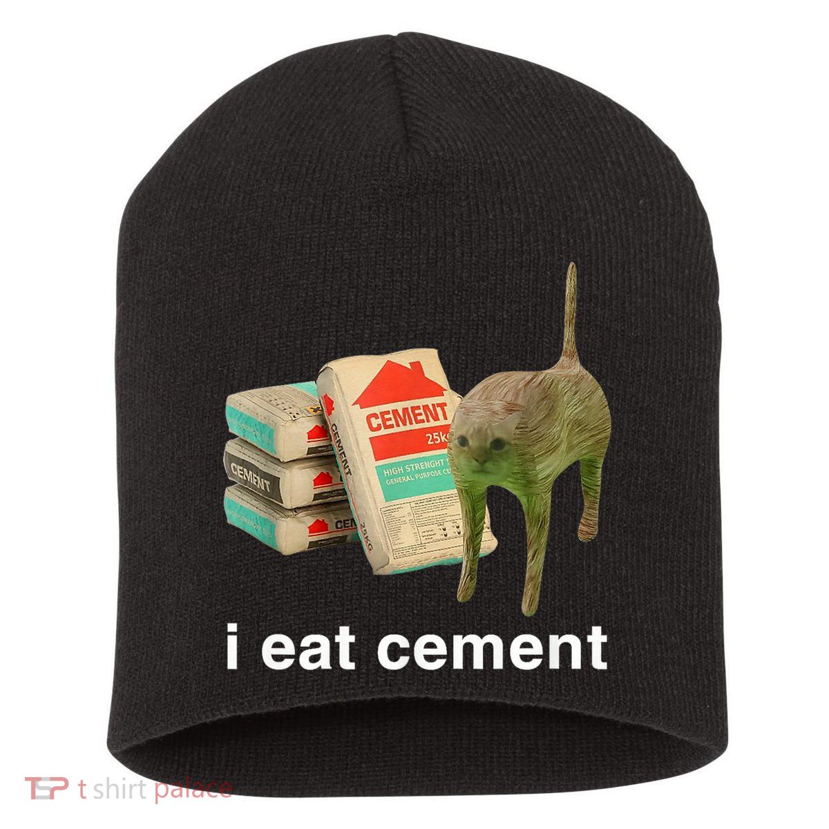 I Eat Cement Cursed Cat Funny Oddly Specific Meme Short Acrylic Beanie