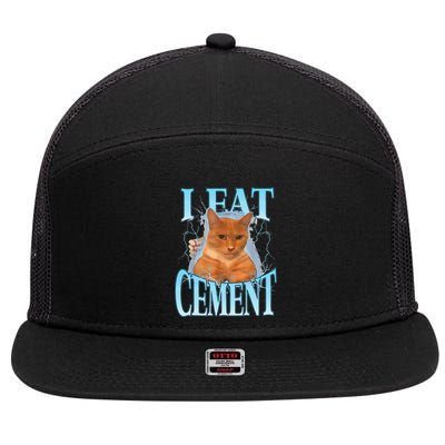 I Eat Cement Cursed Cat Funny Oddly Specific Dank Meme 7 Panel Mesh Trucker Snapback Hat
