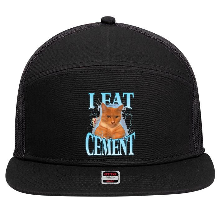 I Eat Cement Cursed Cat Funny Oddly Specific Dank Meme 7 Panel Mesh Trucker Snapback Hat