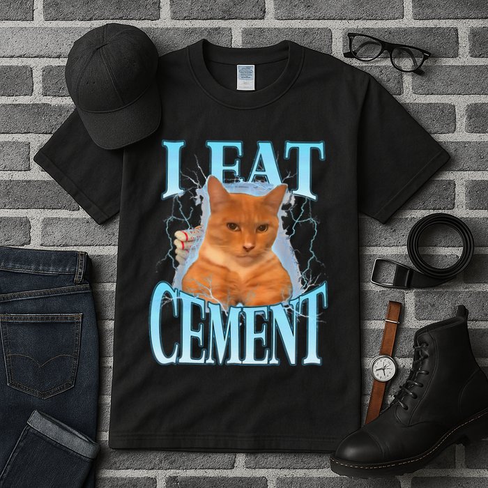 I Eat Cement Cursed Cat Funny Oddly Specific Dank Meme Tall T-Shirt