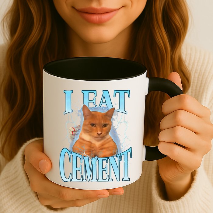 I Eat Cement Cursed Cat Funny Oddly Specific Dank Meme Mug