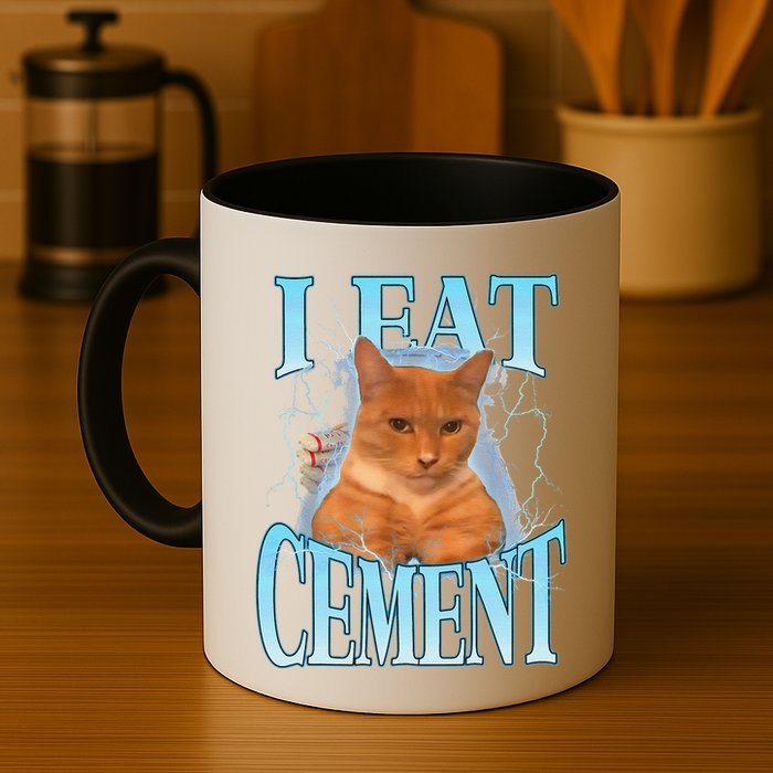 I Eat Cement Cursed Cat Funny Oddly Specific Dank Meme Mug
