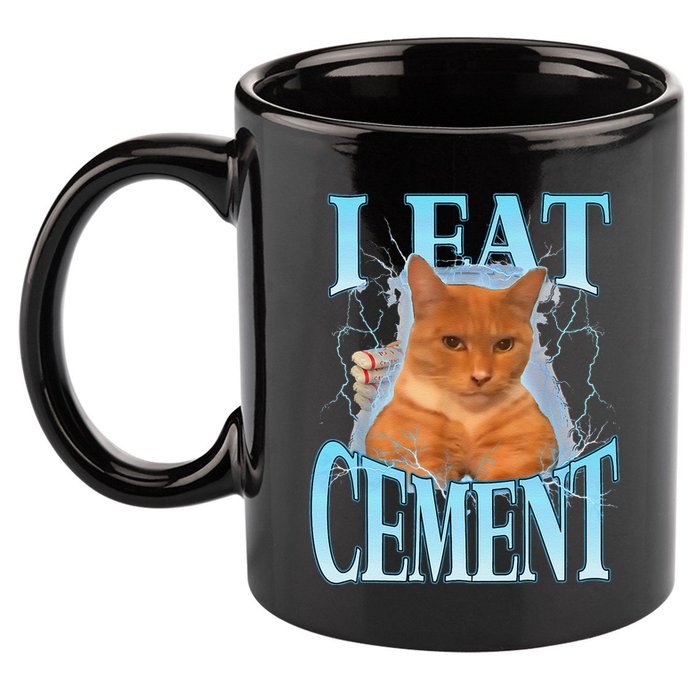 I Eat Cement Cursed Cat Funny Oddly Specific Dank Meme 11oz C Handle Ceramic Mug