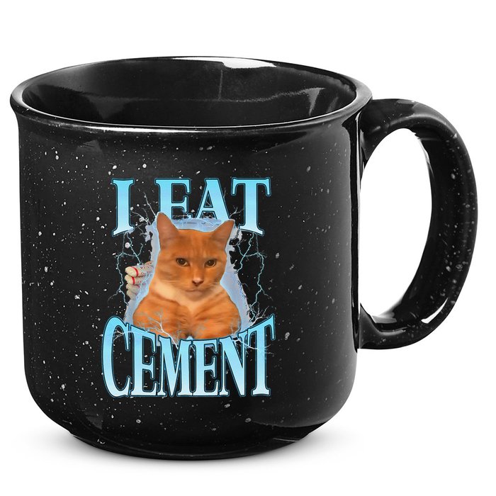 I Eat Cement Cursed Cat Funny Oddly Specific Dank Meme 15oz Campfire Ceramic Mug