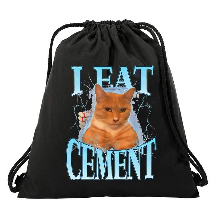 I Eat Cement Cursed Cat Funny Oddly Specific Dank Meme Drawstring Bag