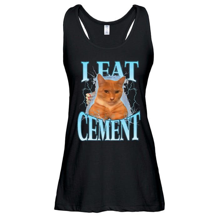 I Eat Cement Cursed Cat Funny Oddly Specific Dank Meme Ladies Essential Flowy Tank