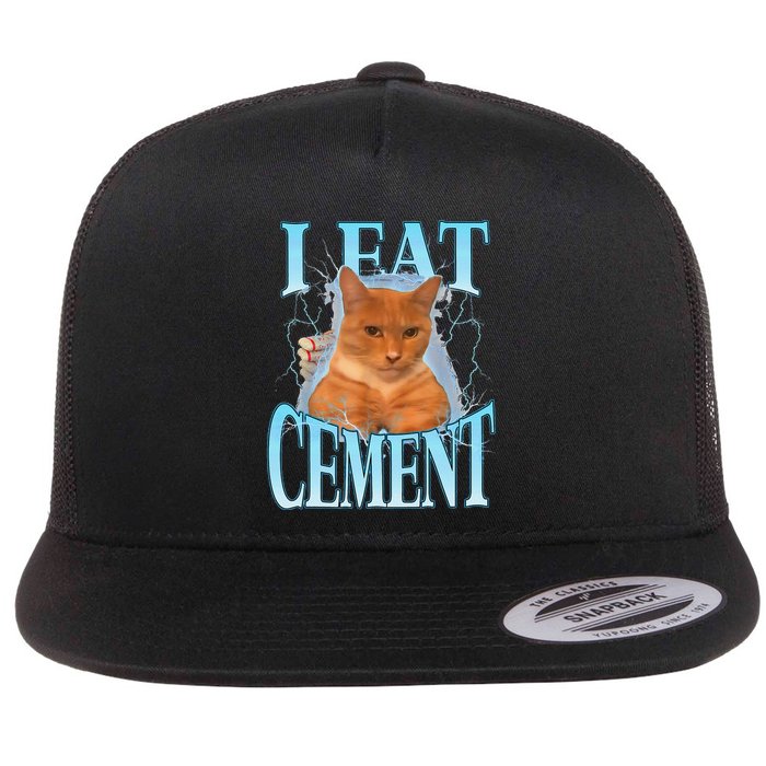I Eat Cement Cursed Cat Funny Oddly Specific Dank Meme Flatbill Hat