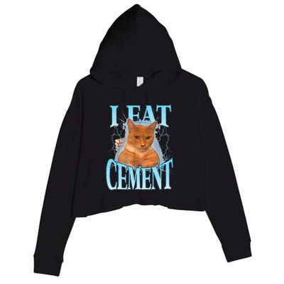 I Eat Cement Cursed Cat Funny Oddly Specific Dank Meme Crop Fleece Hoodie