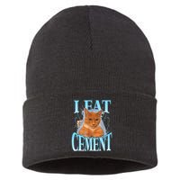 I Eat Cement Cursed Cat Funny Oddly Specific Dank Meme Sustainable Knit Beanie