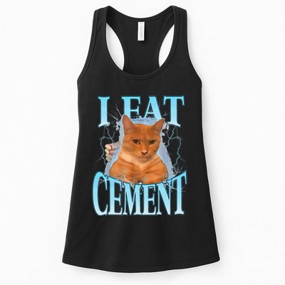 I Eat Cement Cursed Cat Funny Oddly Specific Dank Meme Womens Tank Top