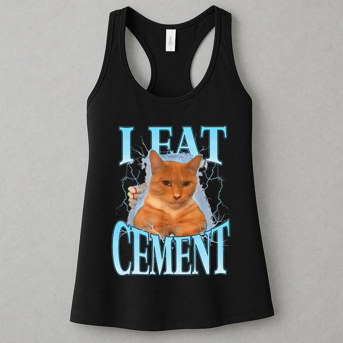 I Eat Cement Cursed Cat Funny Oddly Specific Dank Meme Womens Tank Top