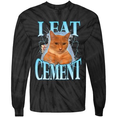 I Eat Cement Cursed Cat Funny Oddly Specific Dank Meme Tie-Dye Long Sleeve Shirt