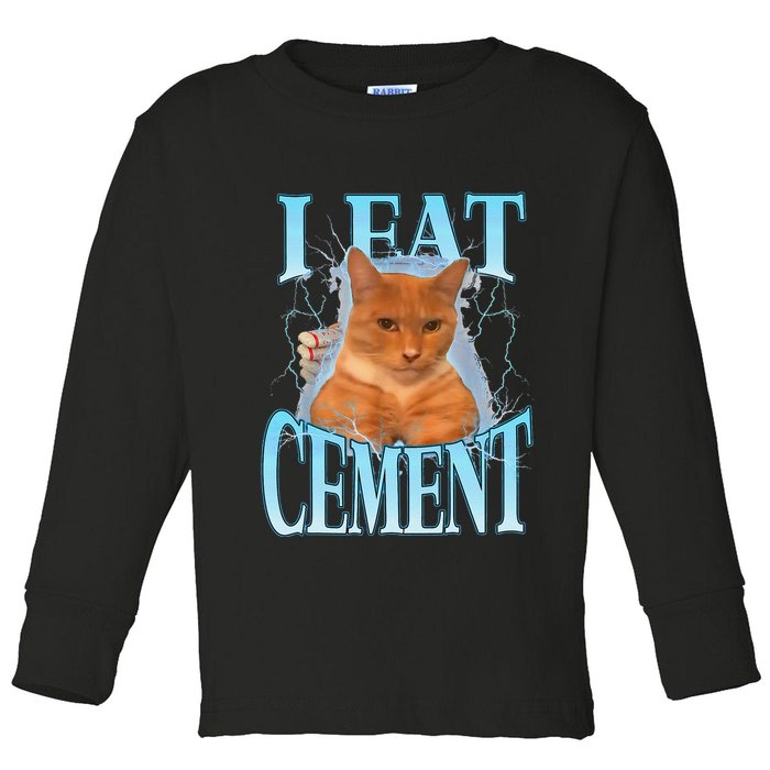I Eat Cement Cursed Cat Funny Oddly Specific Dank Meme Toddler Long Sleeve Shirt