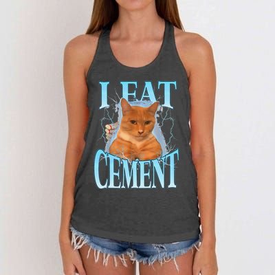 I Eat Cement Cursed Cat Funny Oddly Specific Dank Meme Women's Knotted Racerback Tank