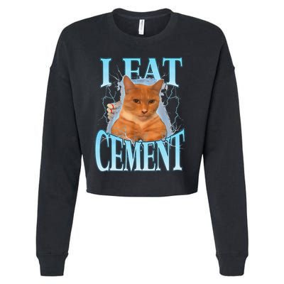 I Eat Cement Cursed Cat Funny Oddly Specific Dank Meme Cropped Pullover Crew