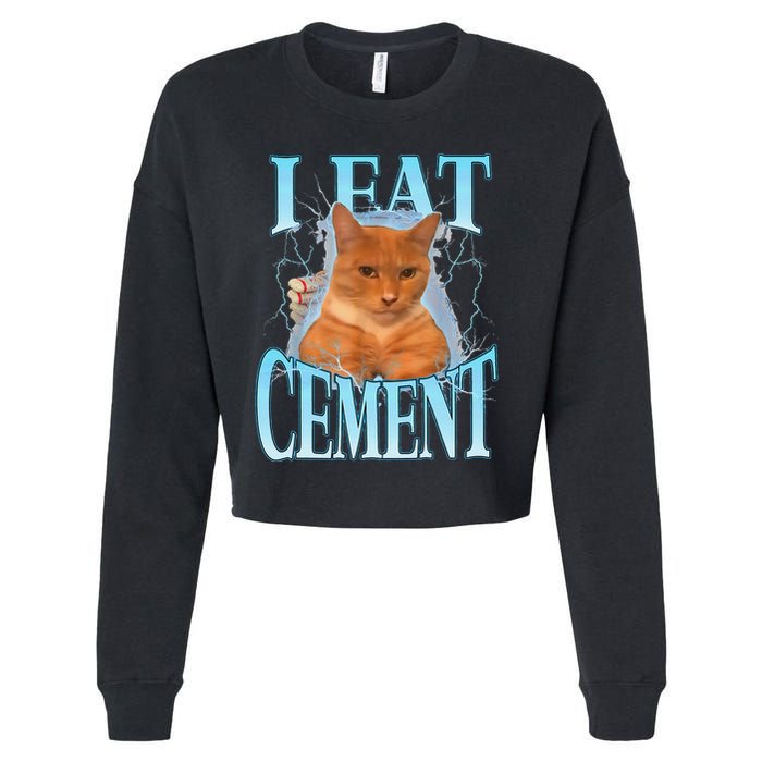 I Eat Cement Cursed Cat Funny Oddly Specific Dank Meme Cropped Pullover Crew