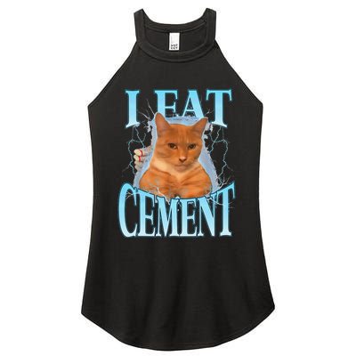 I Eat Cement Cursed Cat Funny Oddly Specific Dank Meme Women's Perfect Tri Rocker Tank