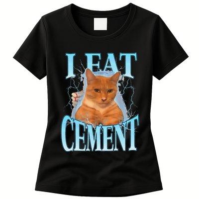 I Eat Cement Cursed Cat Funny Oddly Specific Dank Meme Womens T-Shirt