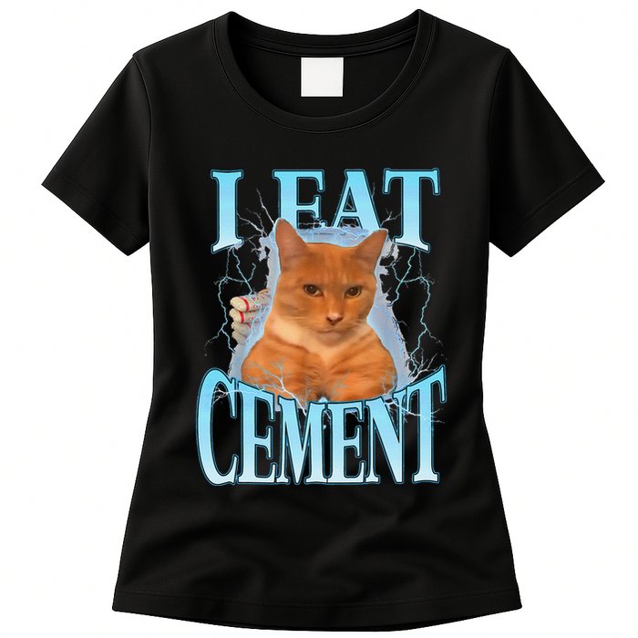 I Eat Cement Cursed Cat Funny Oddly Specific Dank Meme Womens T-Shirt
