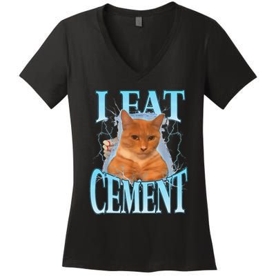 I Eat Cement Cursed Cat Funny Oddly Specific Dank Meme Women's V-Neck T-Shirt